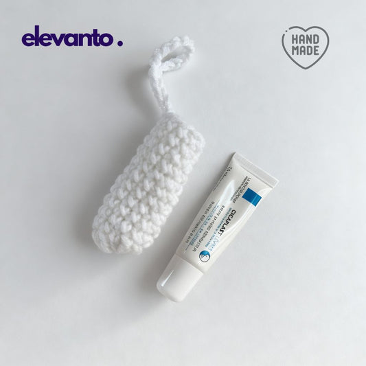 Crochet Lip Balm Case Snow Veil, White Color