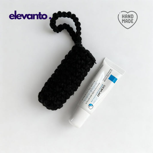 Crochet Lip Balm Case Ink Thread, Black Color