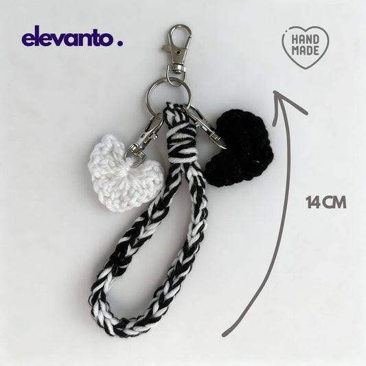 Crochet Keychain Chess Move, Black and White