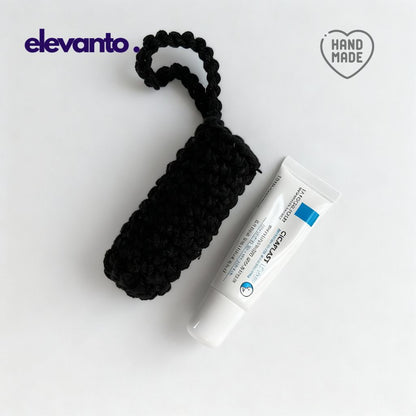 Crochet Lip Balm Case Ink Thread, Black Color